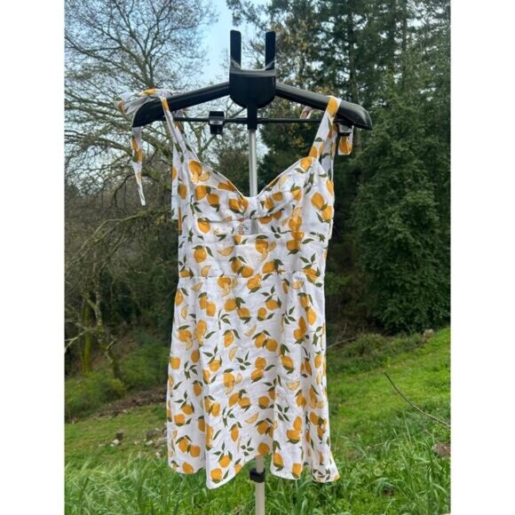Reformation Pearson Linen Mini Dress Citron Lemon Print Size 6 - Picture 2 of 5